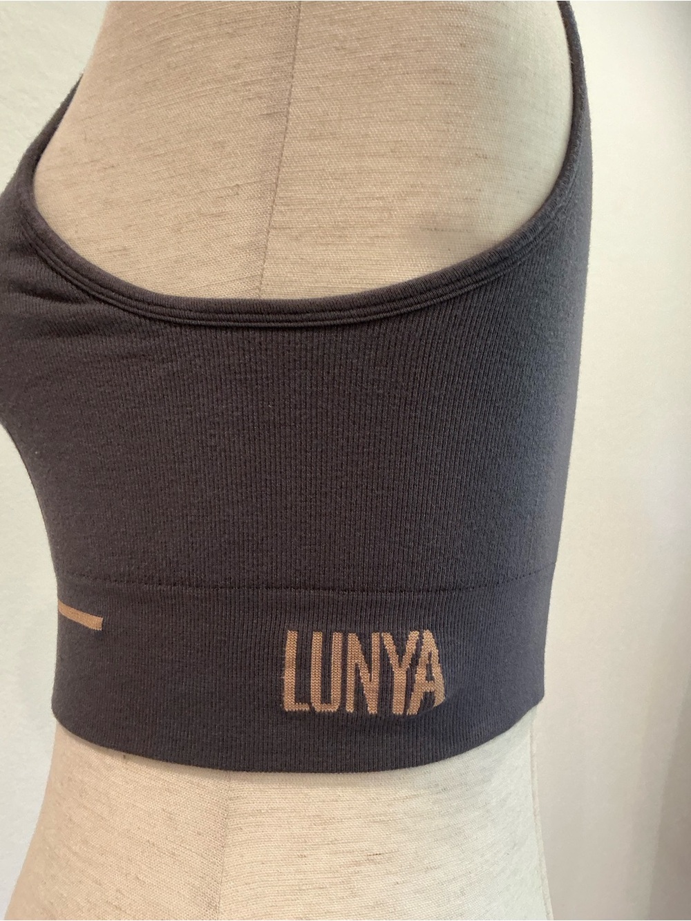 Lunya Ribbed Scoop Sports Bra with Logo Band in Taupe Size Medium - Picture 5 of 8
